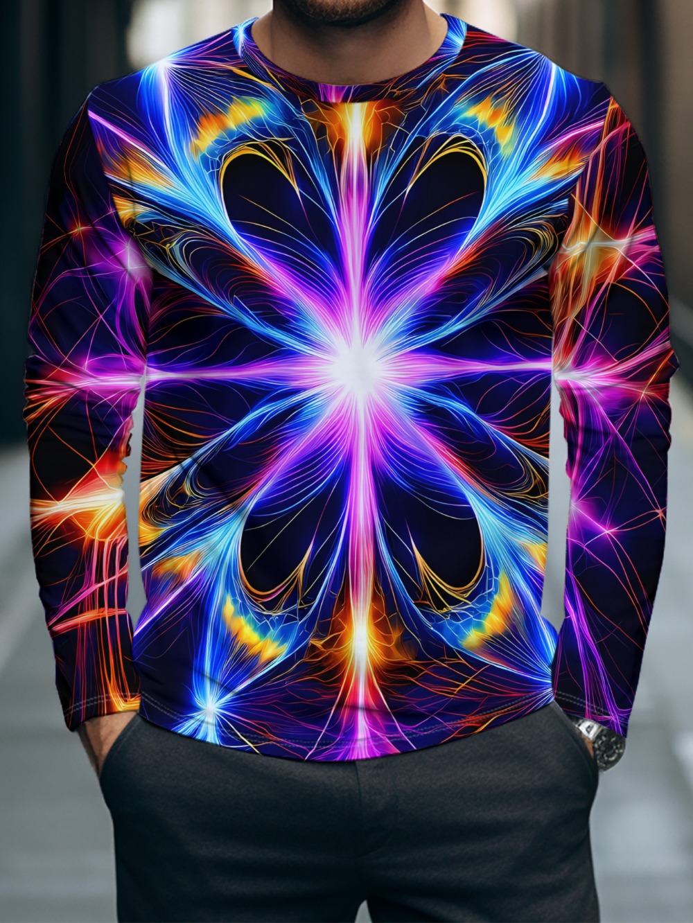 Mens Fashion Streetwear - Maglietta da Uomo con Effetto Luminoso