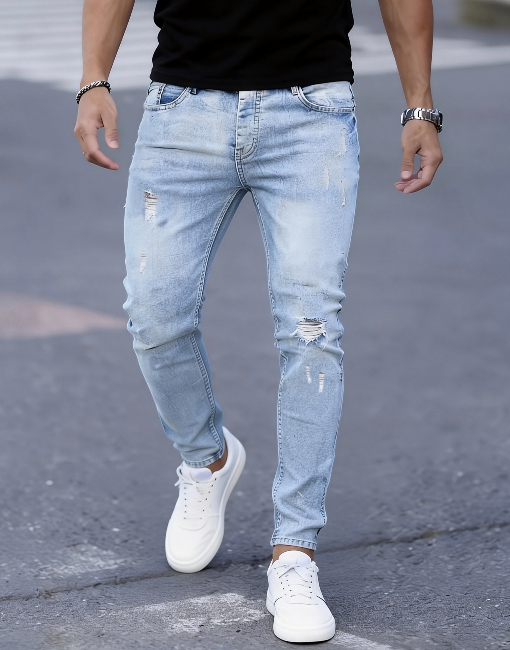 Men'S Fashion Young Professional - Jeans strappati slim fit da uomo
