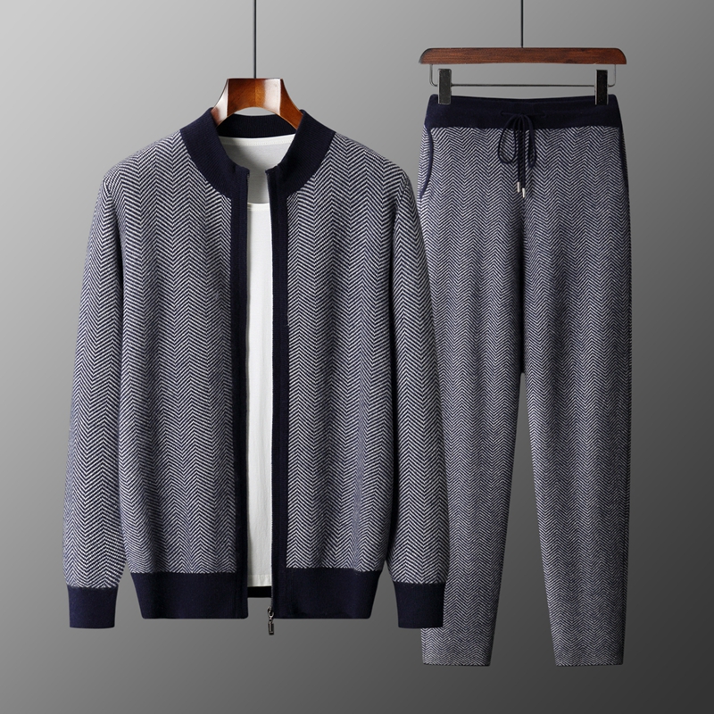 Knitted Cardigan Men - Set in 100% Lana Merino Jacquard,